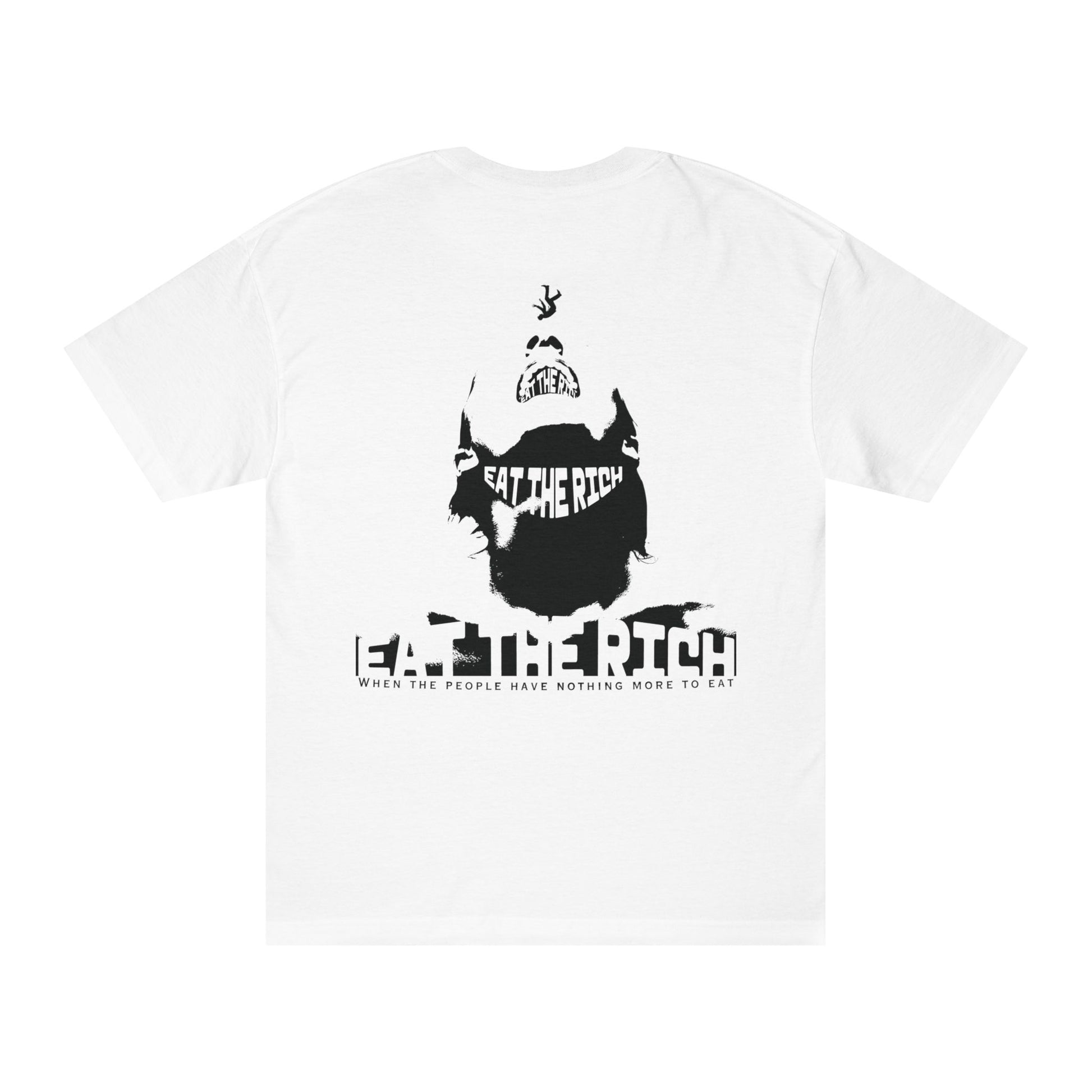 Eat the Rich activist tee back design with bold statement typography